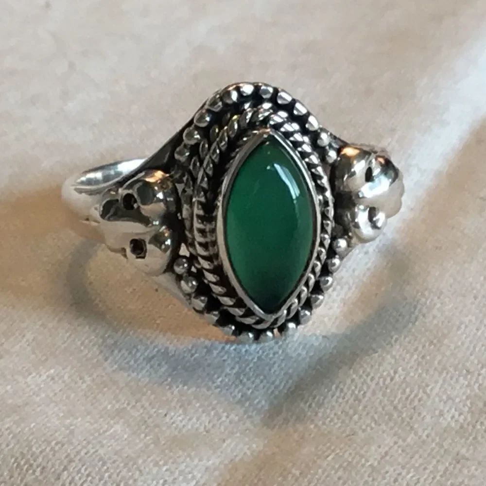 NWOT. Sterling Silver Green Onyx Rings S 8